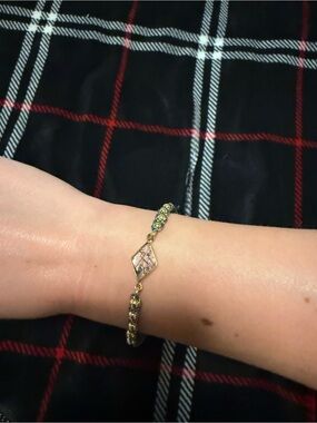 Gold-Tone Bracelet with Marbled Diamond Accent